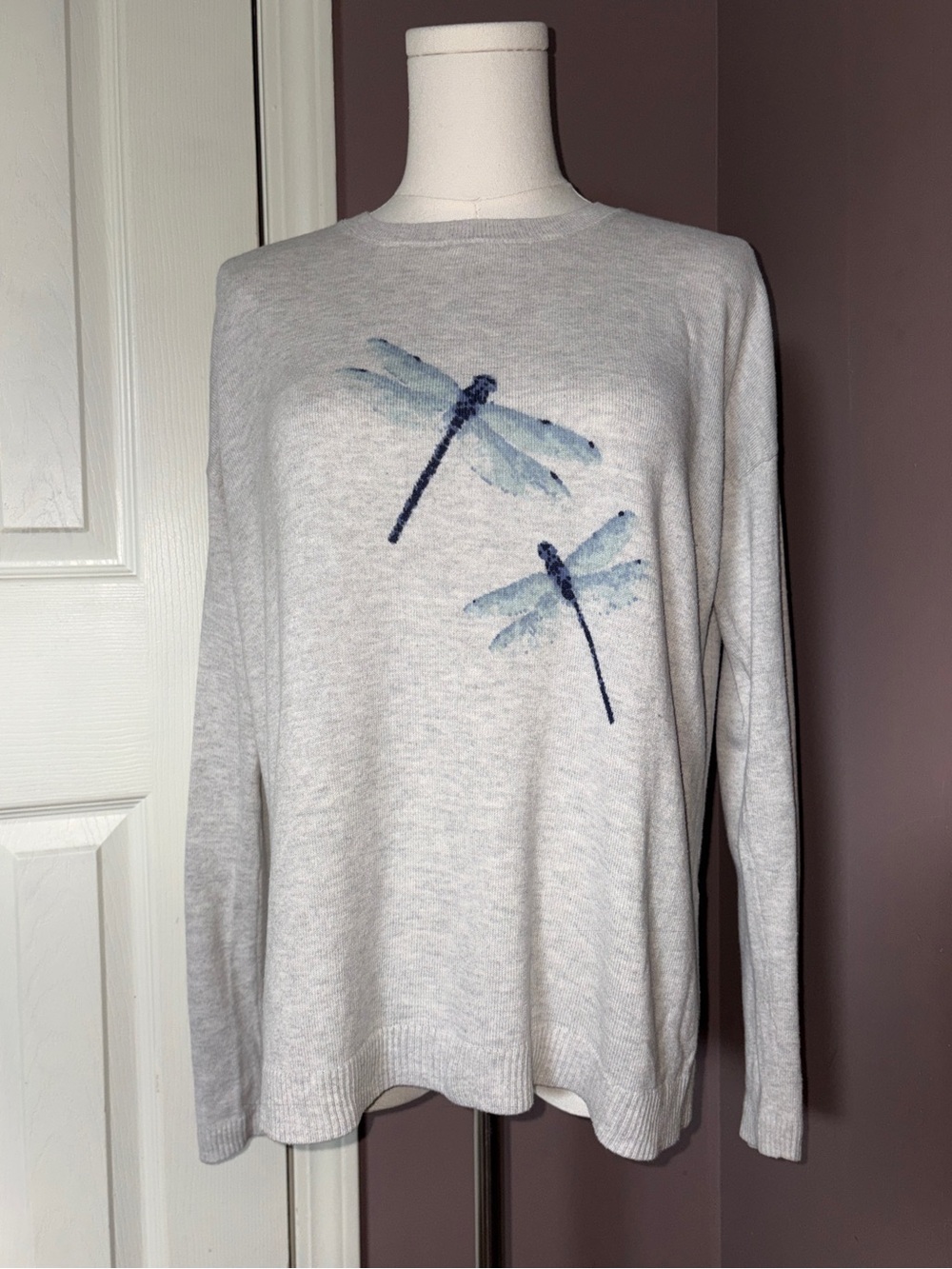 J. Jill Dragonfly Sweater Oversized Crew XS | Cozy Whimsical Boho Knitwear - Picture 1 of 5
